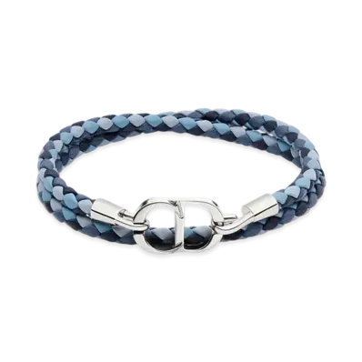 Dior CD Icon Braided Leather Double Bracelet Calfskin and Brass "Blue/Silver"