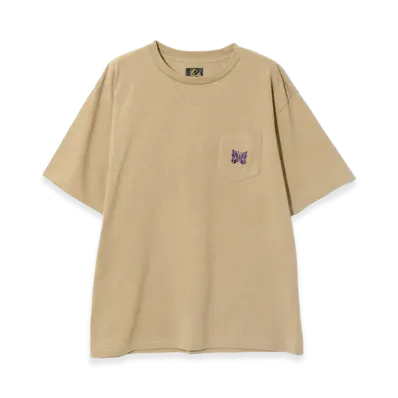 NEEDLES S/S Papillon EMB. Pocket T-Shirt Cotton Jersey "Khaki"