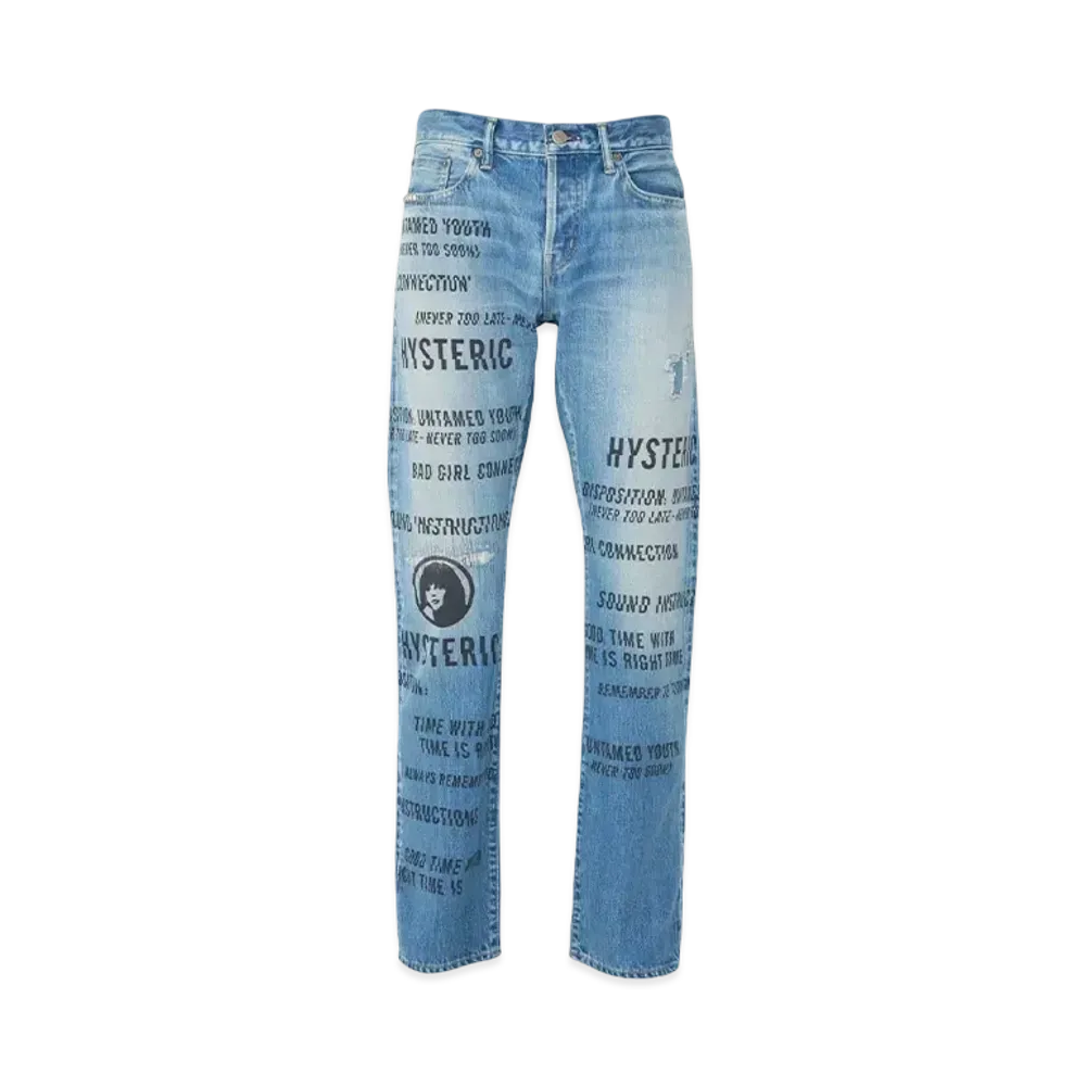 HYSTERIC GLAMOUR Slash Type Logo Slim Straight Denim Pants "Blue"