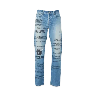 HYSTERIC GLAMOUR Slash Type Logo Slim Straight Denim Pants "Blue"