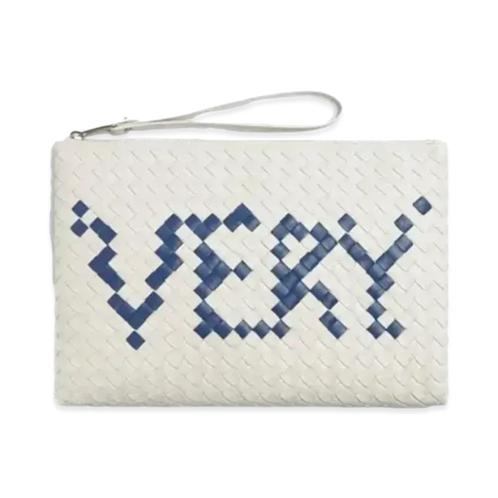 Bottega Veneta Medium Intrecciato Woven Flat Clutch "White/Cruise"