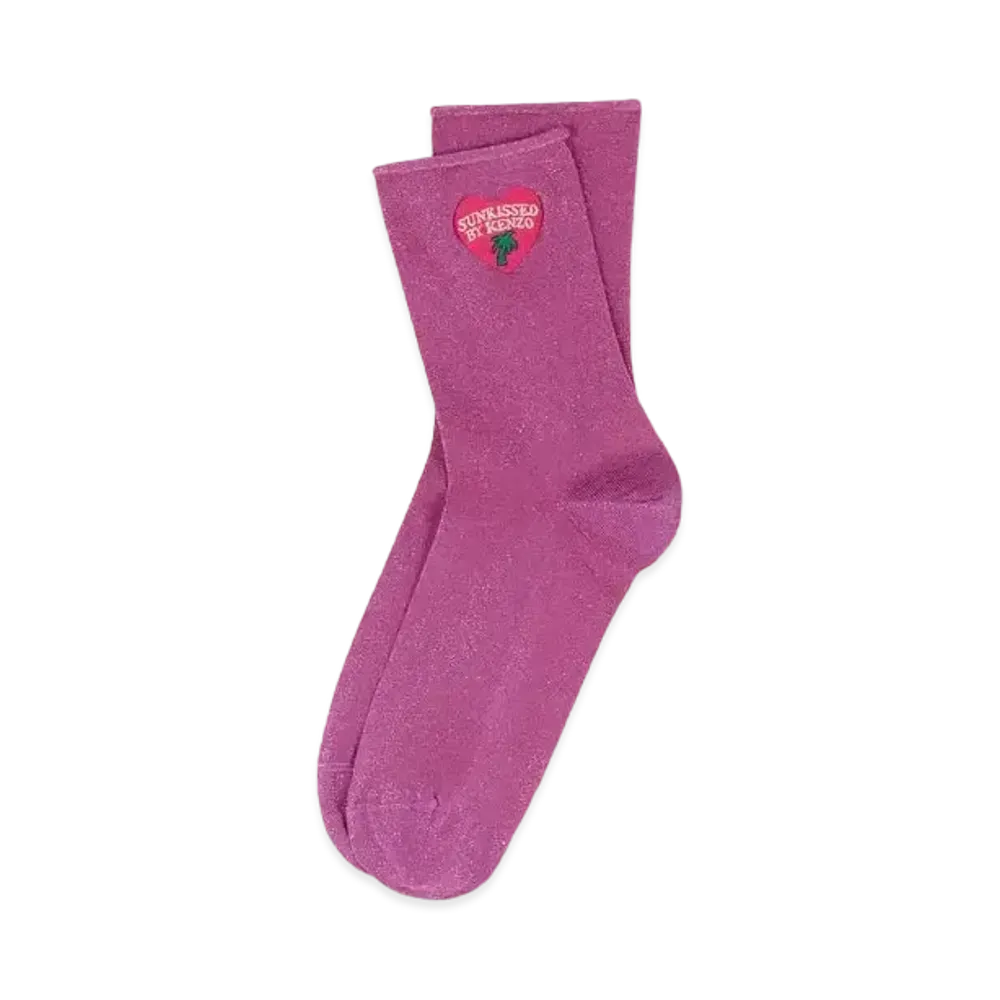 KENZO 'STAMP' Cotton And Metallic Fiber Socks "Faded Pink"