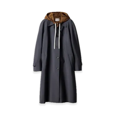 MIU MIU Single-Breasted Kid Mohair and Technical Pongee Coat "Hematite/Cinnamon"