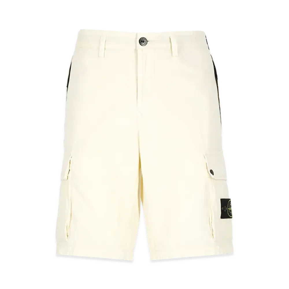 Stone Island Old Effect Cotton Cargo Bermuda Shorts "White"