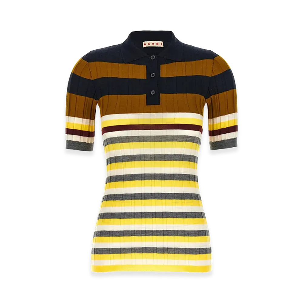 MARNI Women's Ribbed Wool Polo Shirt "Multicolor"
