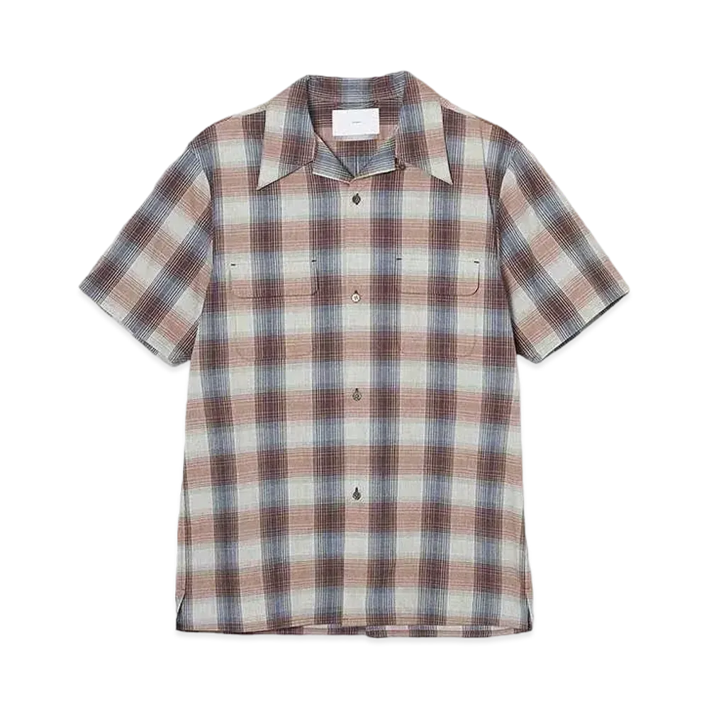SUGARHILL YAK OMBLE PLAID OPEN COLLER BLOUSE HALF SLEEVE "RED OMBRE"