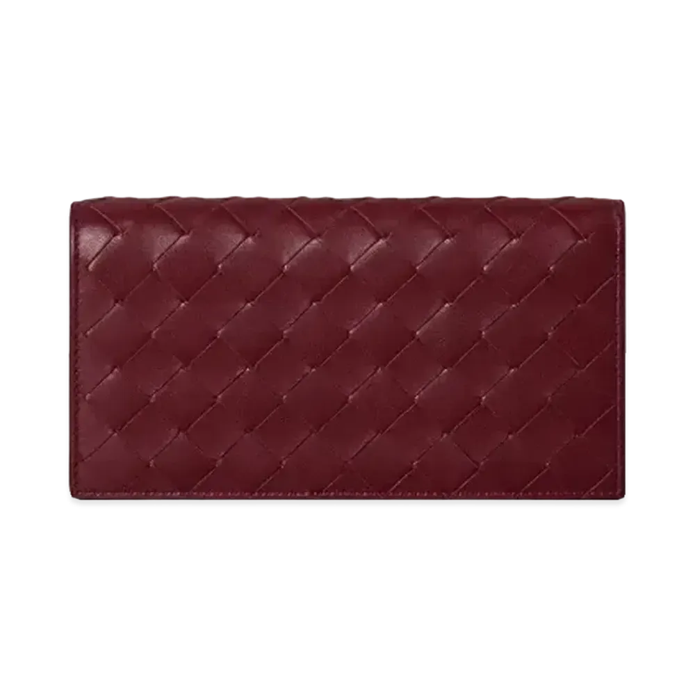 Bottega Veneta Intrecciato Lambskin Calfskin Flap Wallet "Bordeaux"