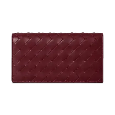 Bottega Veneta Intrecciato Lambskin Calfskin Flap Wallet "Bordeaux"