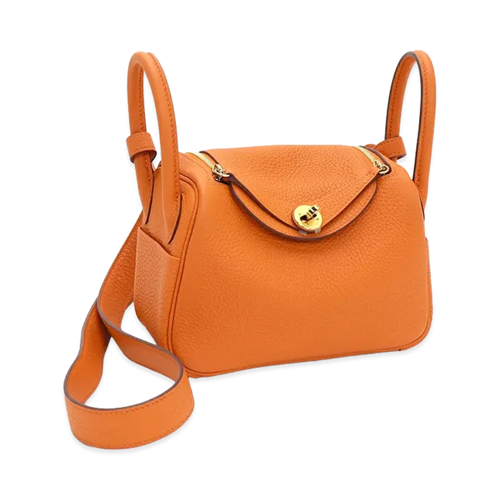 Hermes Women's Lindy Mini Taurillon Clemence Shoulder Bag "Orange Field"
