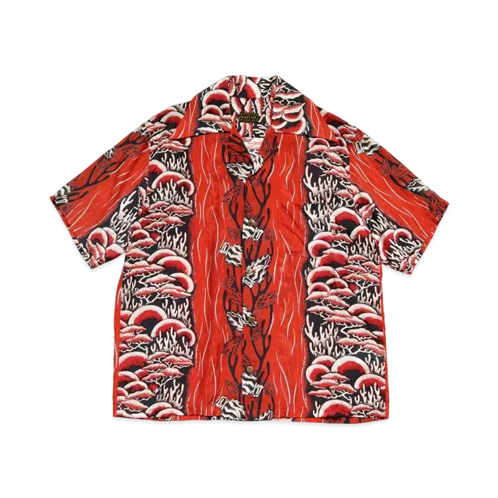 KAPITAL Silk Rayon Souffle & Arrowhead Langle Color Aloha Shirt "Red"