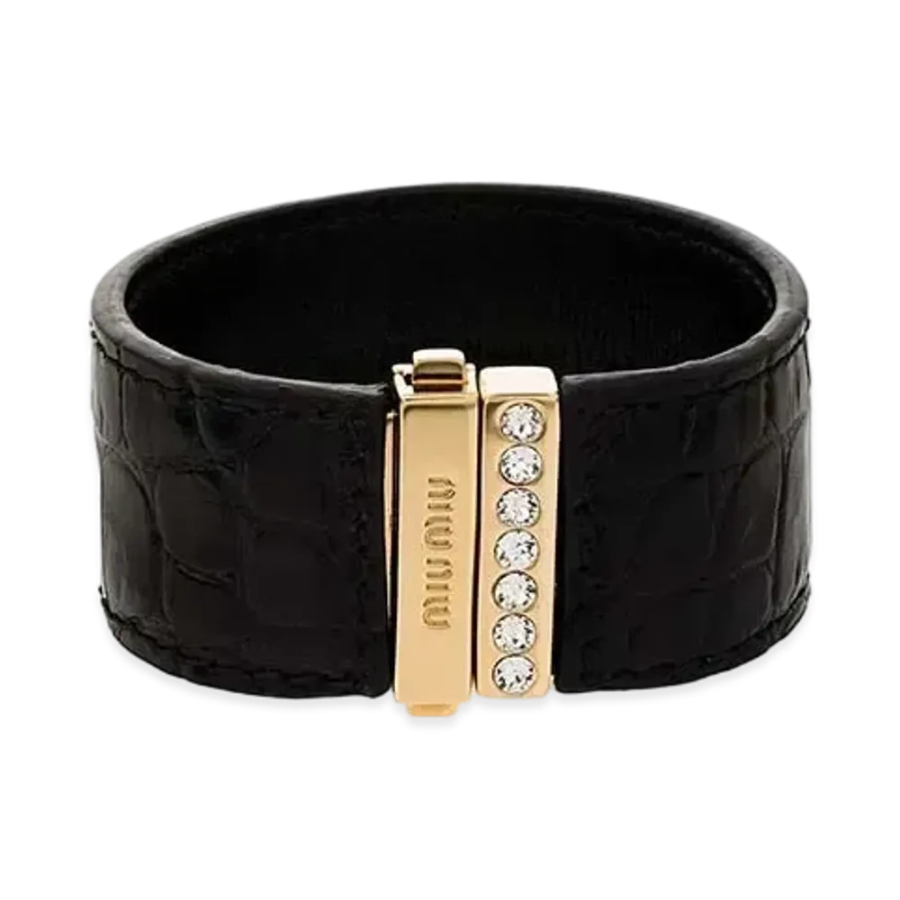 MIU MIU Crocodile Printed Leather Bracelet "Black"
