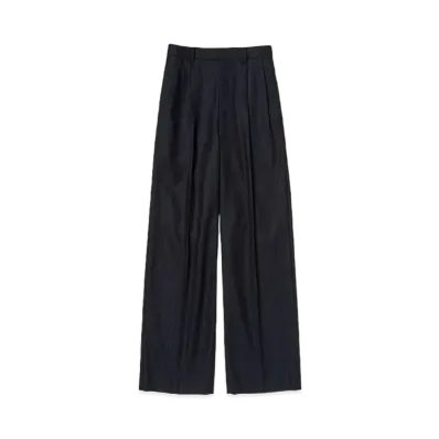 AURALEE Wool Fulling Flannel Stripe Slacks "Top Dark Navy"
