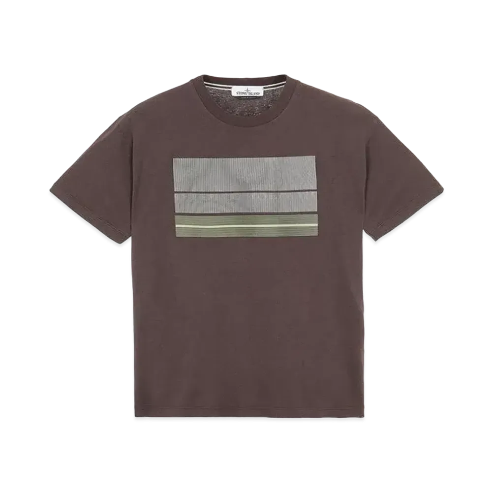Stone Island 2NS90 COTTON JERSEY, 'LENTICULAR THREE' PRINT_SLIM FIT "Dark Brown"