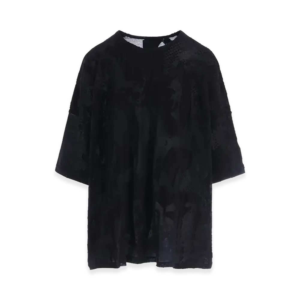 Y's Crush Jacquard Round Neck Big Tee "Black"