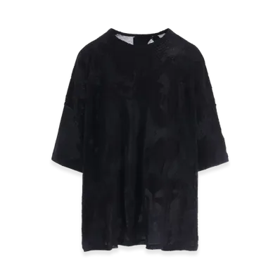 Y's Crush Jacquard Round Neck Big Tee "Black"