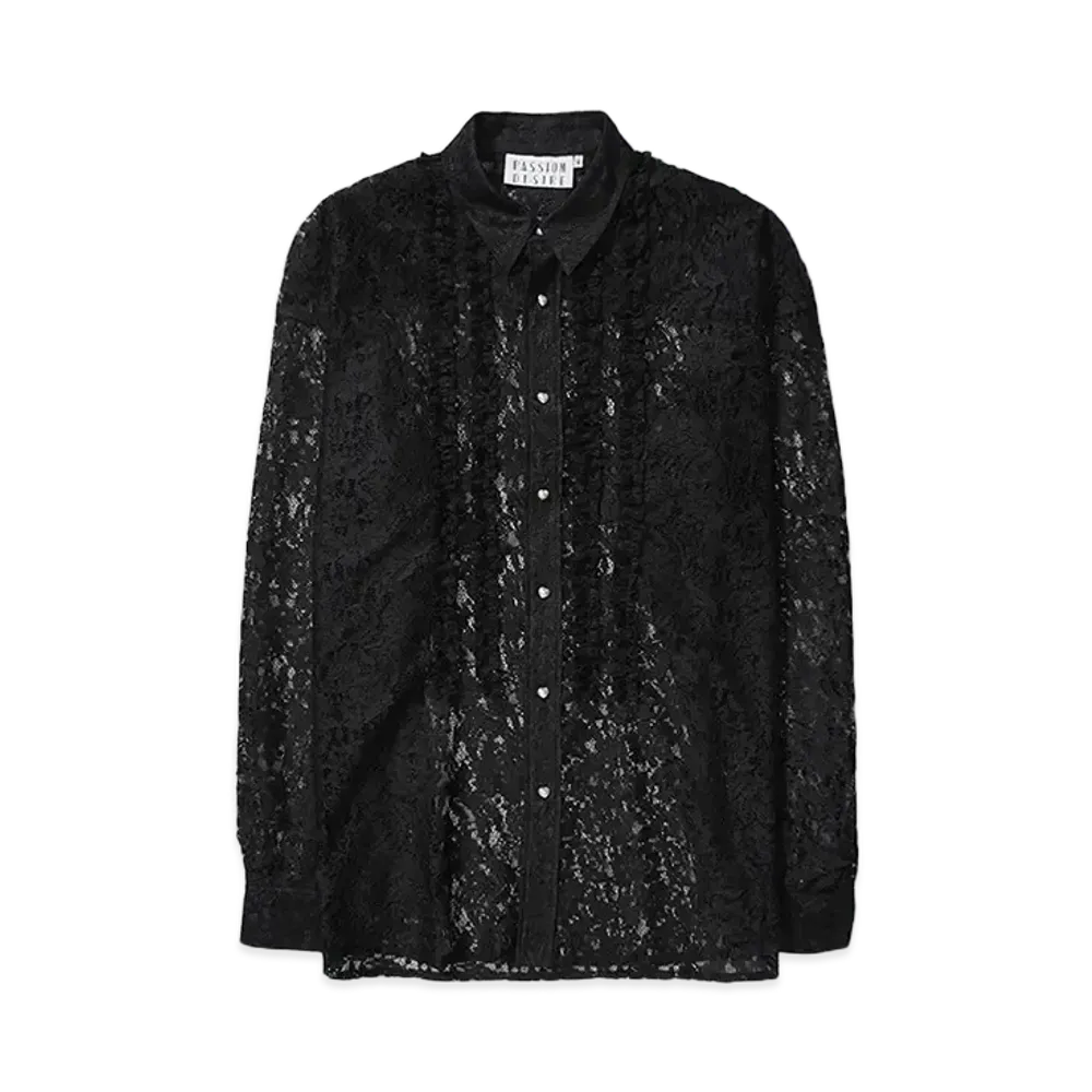 el conductorH FLOWER LACE FRILL SHIRT "BLACK"