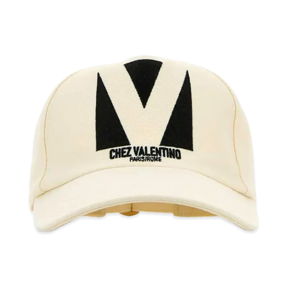 Valentino Cotton Baseball Cap "Ivory/White"