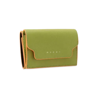 Marni Green Tri-Fold Saffiano Wallet "Lime"