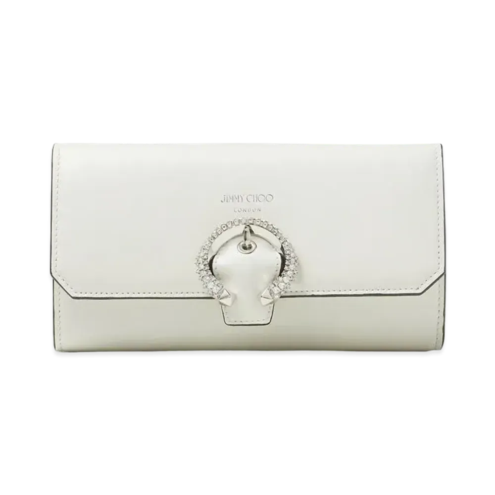 Jimmy Choo Wallet W/Chain Smooth Calf Wallet With Crystal Buckle "Latte"