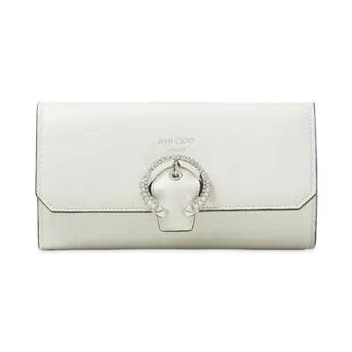 Jimmy Choo Wallet W/Chain Smooth Calf Wallet With Crystal Buckle "Latte"