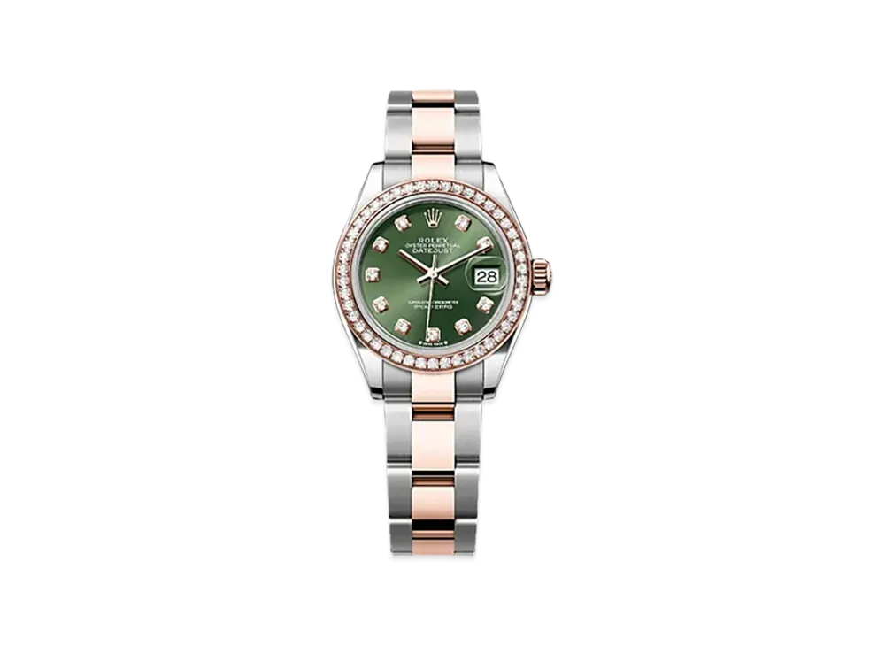 ROLEX Lady-Datejust 28mm Oystersteel & Everose Gold Diamond 279381RBR "Olive Green"