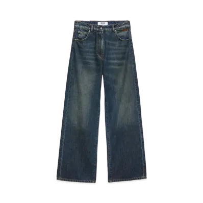 MSGM Wide-Leg Pre-Washed Effect Dark Blue Denim Pants "Indigo"