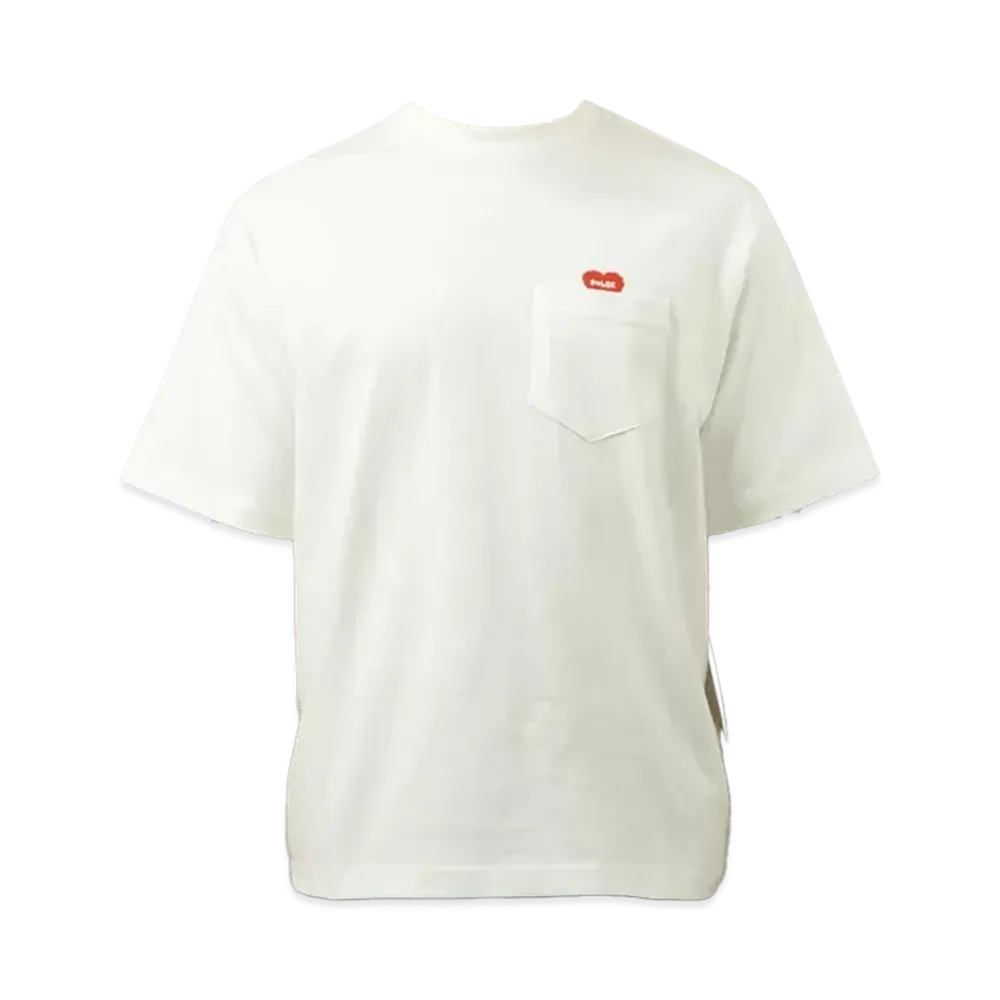 POLeR Fluffy Heart Relaxed Fit Pocket Crew Neck SS Tee "White"