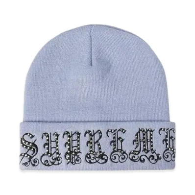 Supreme Old English Rhinestone Beanie "Light Slate"