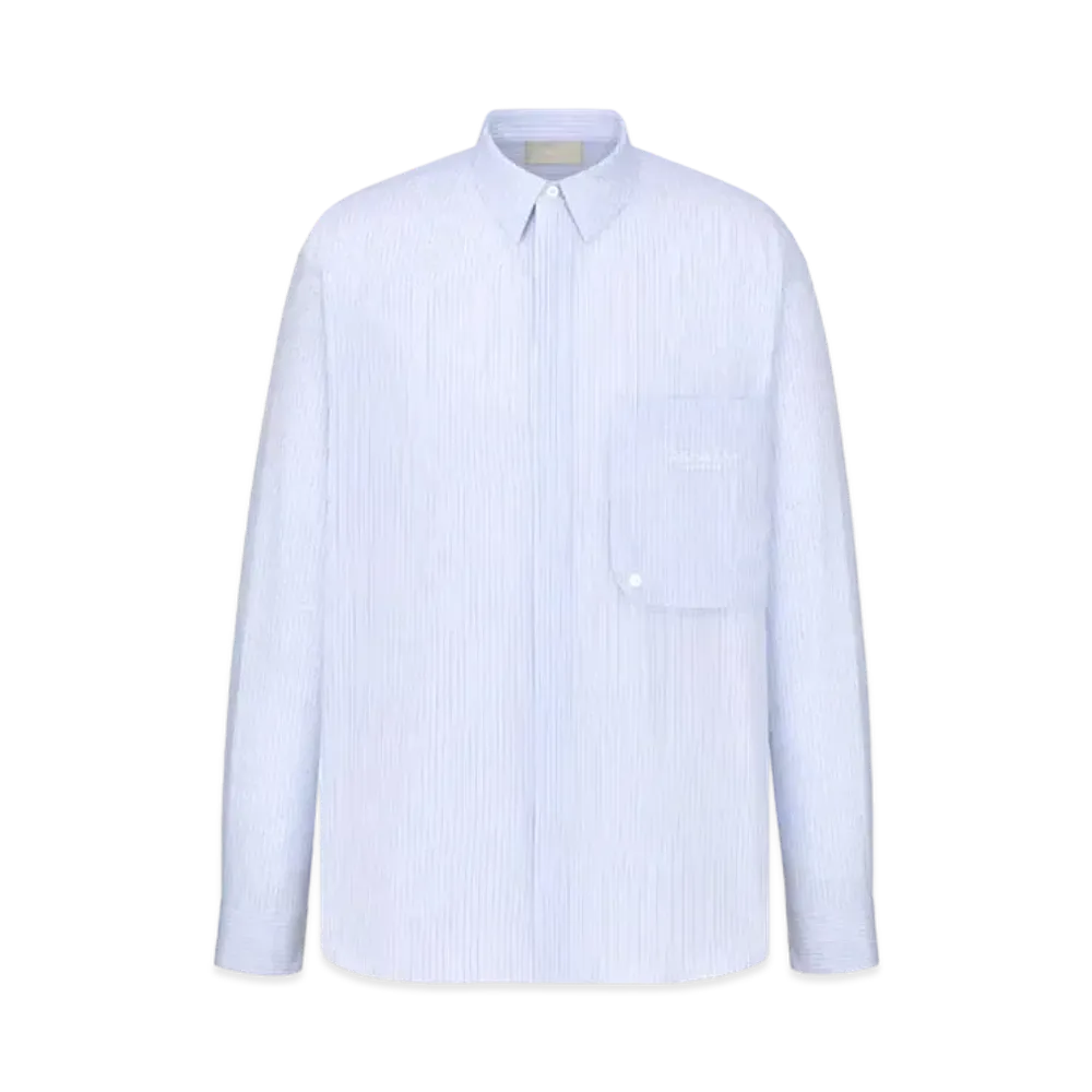 Dior Christian Dior Couture Embroidery Shirt Striped Cotton Poplin "Light Blue"