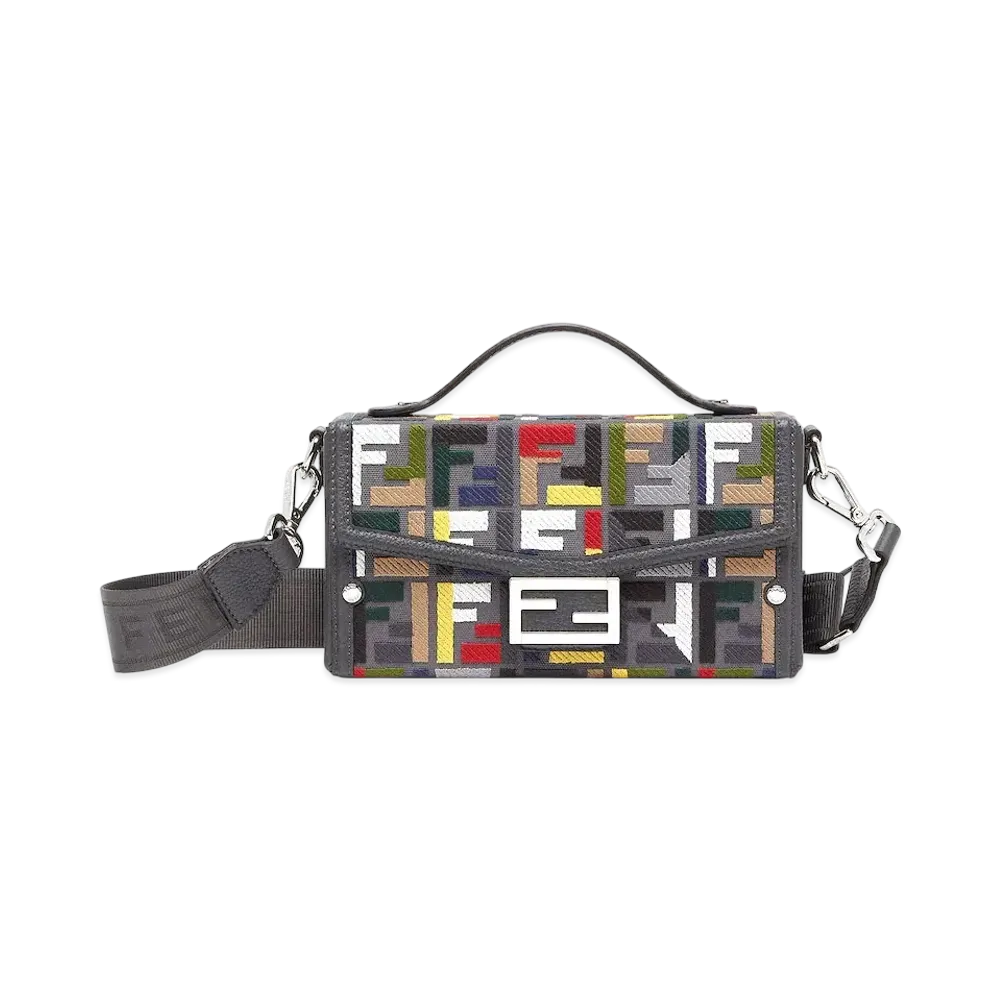 FENDI Soft Trunk Baguette Canvas Bag with FF Embroidery "Multi Color"