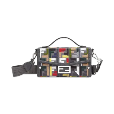 FENDI Soft Trunk Baguette Canvas Bag with FF Embroidery "Multi Color"