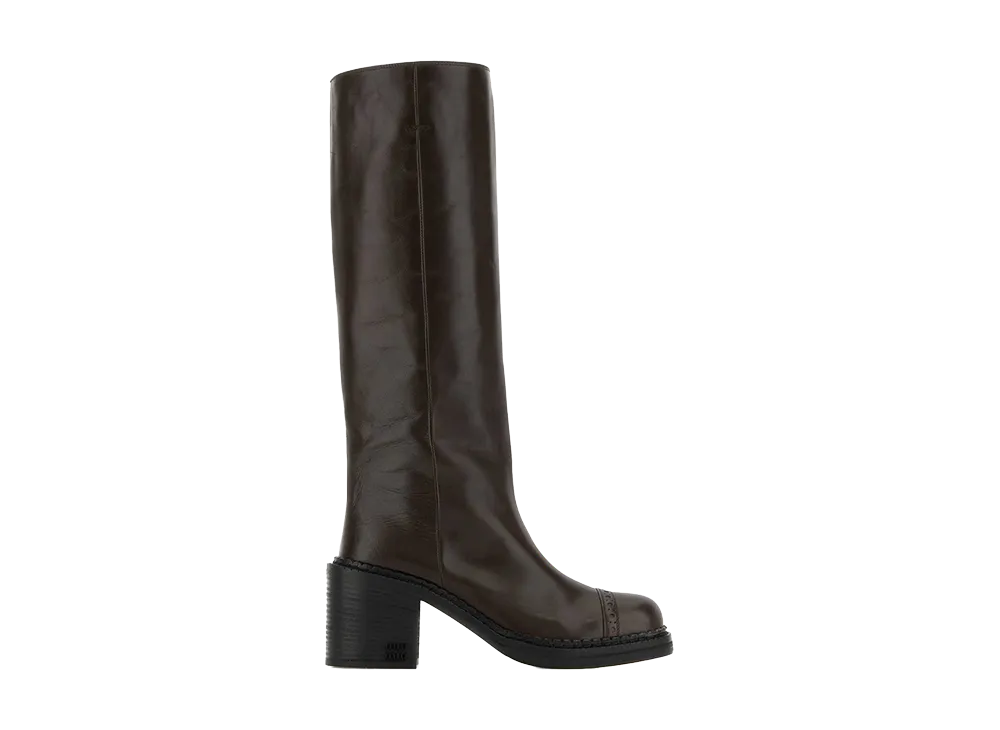 MIU MIU Women's Foule Leather Long Boots "Chocolate"