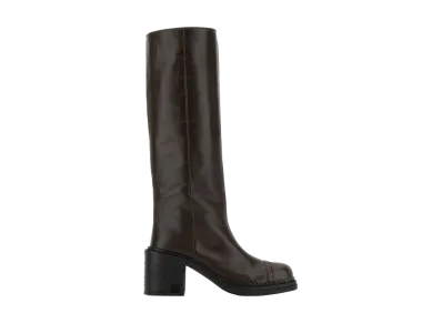 MIU MIU Women's Foule Leather Long Boots "Chocolate"