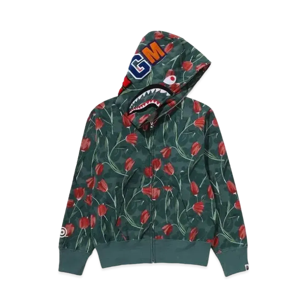 A BATHING APE Tulip Camo Shark Full Zip Hoodie "Green"