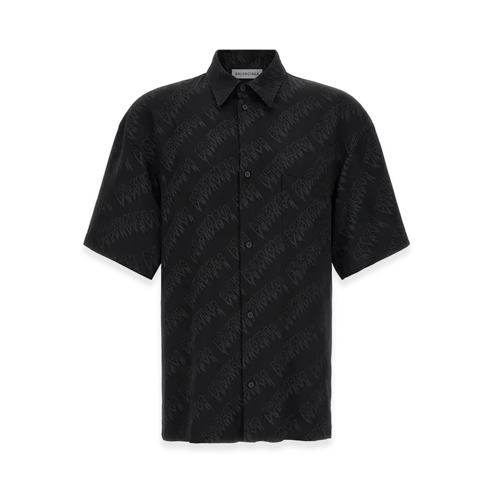 BALENCIAGA Fluid Viscose Shirt With Allover Logo "Black"