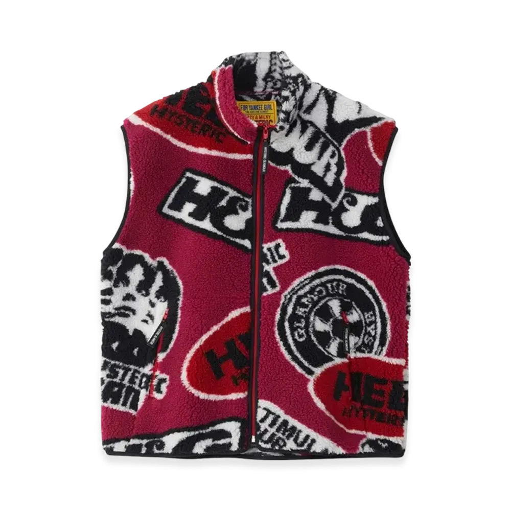 HYSTERIC GLAMOUR Road Runners Pattern Jacquard Boa Vest "Pink/Multicolor"