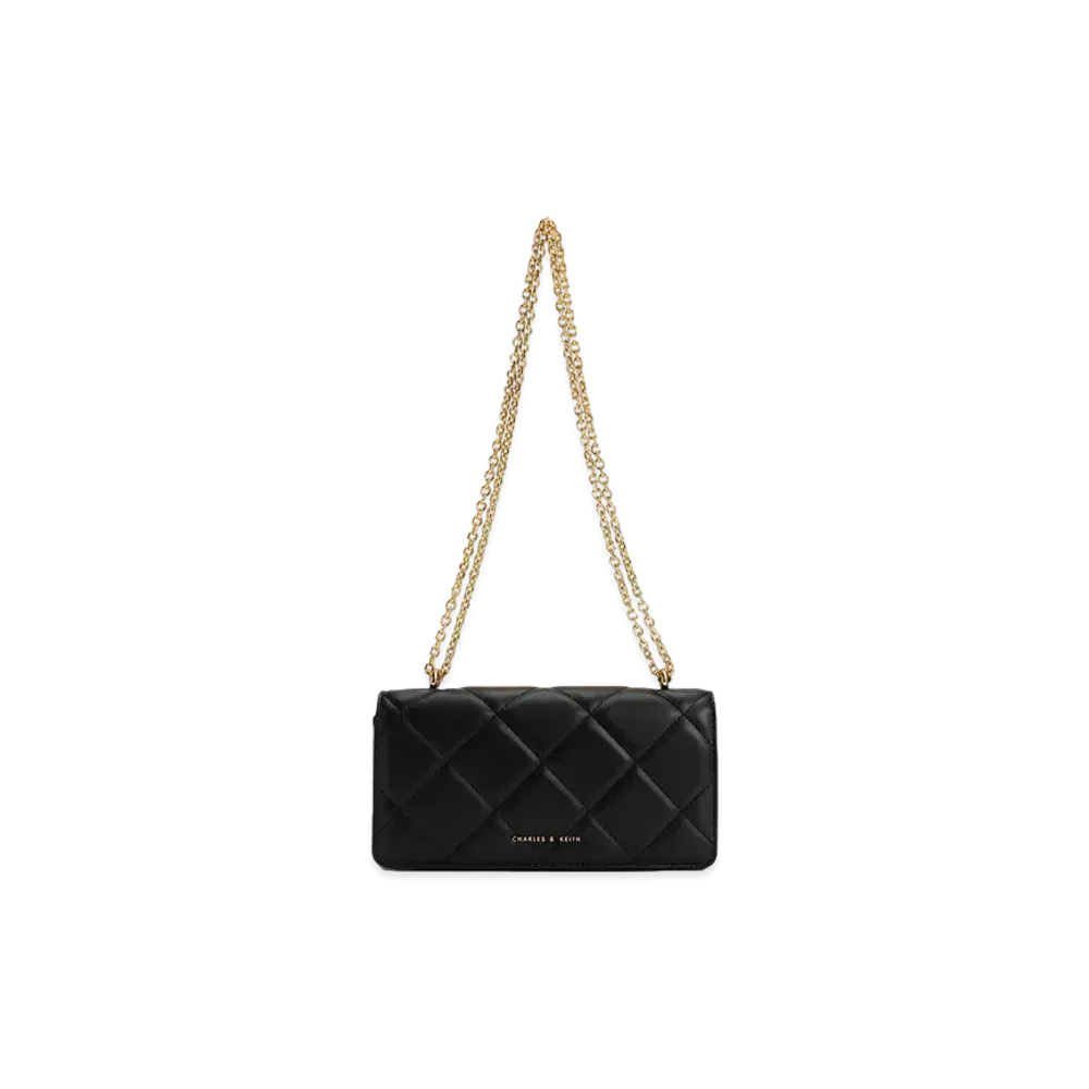 CHARLES & KEITH Pahut Chain Handle Quilted Long Wallet "Black"