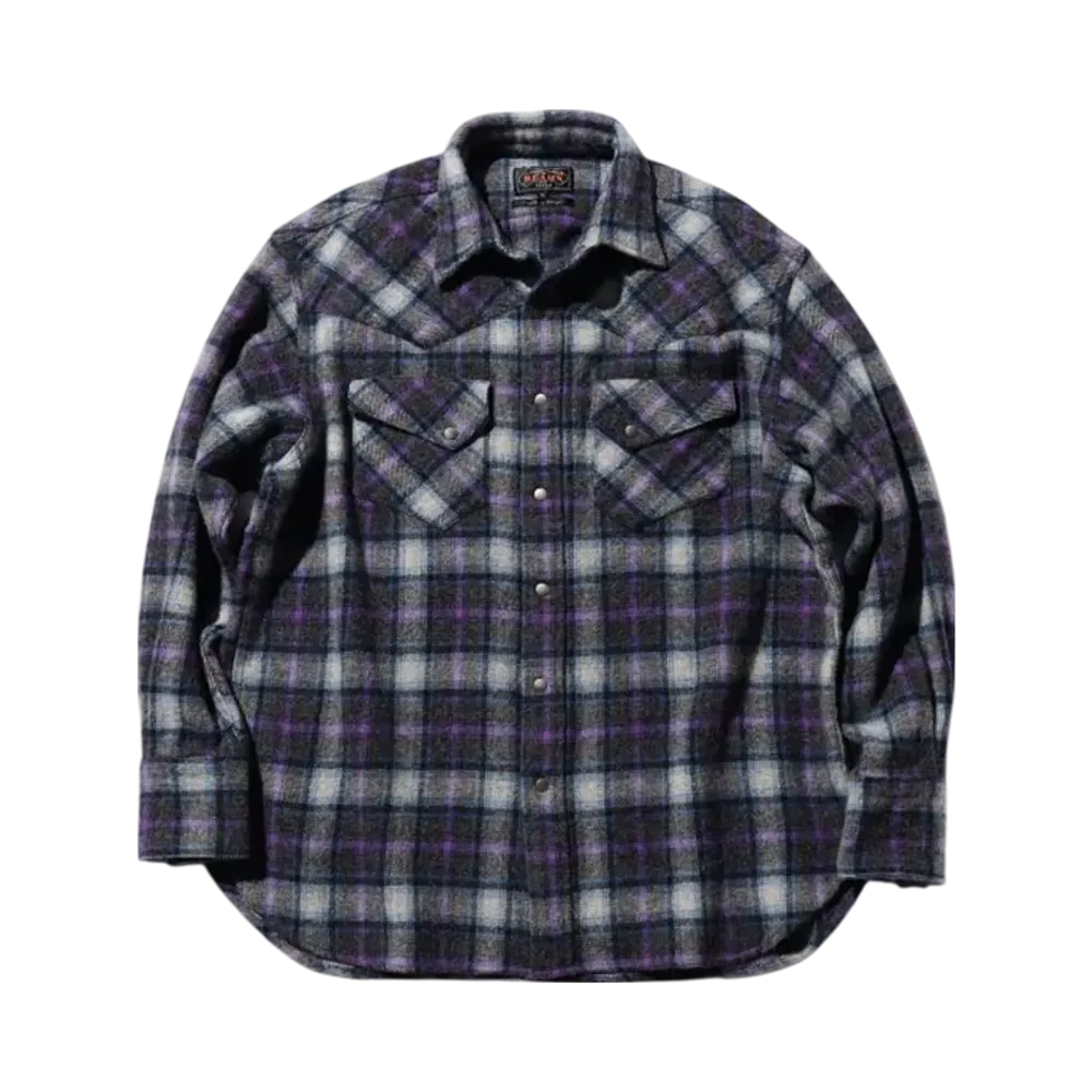 BEAMS Western Shirt Wool/Alpaca Plaid Shaggy "Purple"