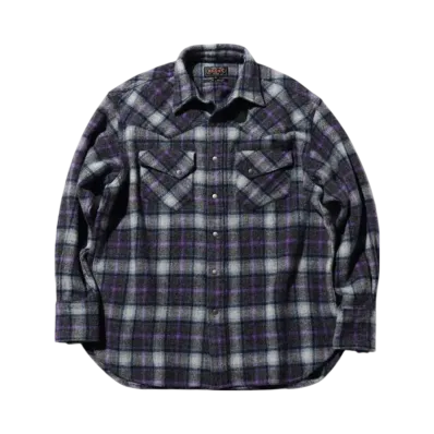 BEAMS Western Shirt Wool/Alpaca Plaid Shaggy "Purple"