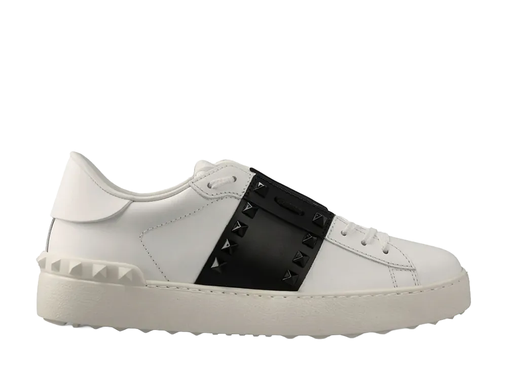 Valentino Garavani Women's White Leather Rockstud Untitled Sneakers With Black Band "White"