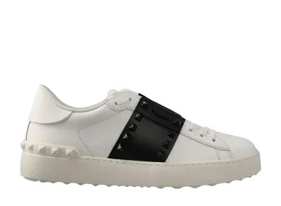 Valentino Garavani Women's White Leather Rockstud Untitled Sneakers With Black Band "White"