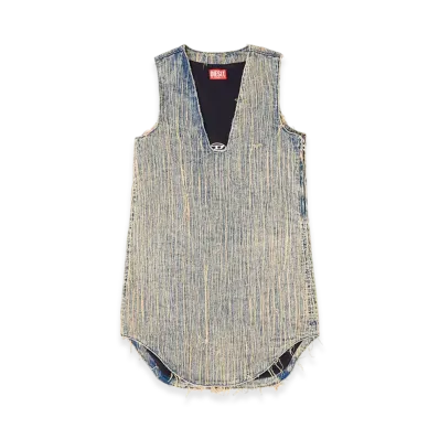 Diesel De-Laris-Dress-S2 Distressed Effect Denim Dress "Medium Blue"