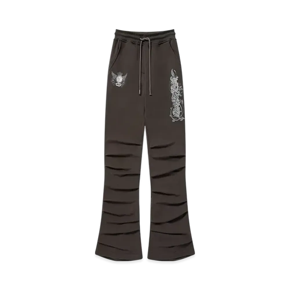 BlackEyePatch Crowned Wings Script Shirring Sweat Pants "Charcoal"