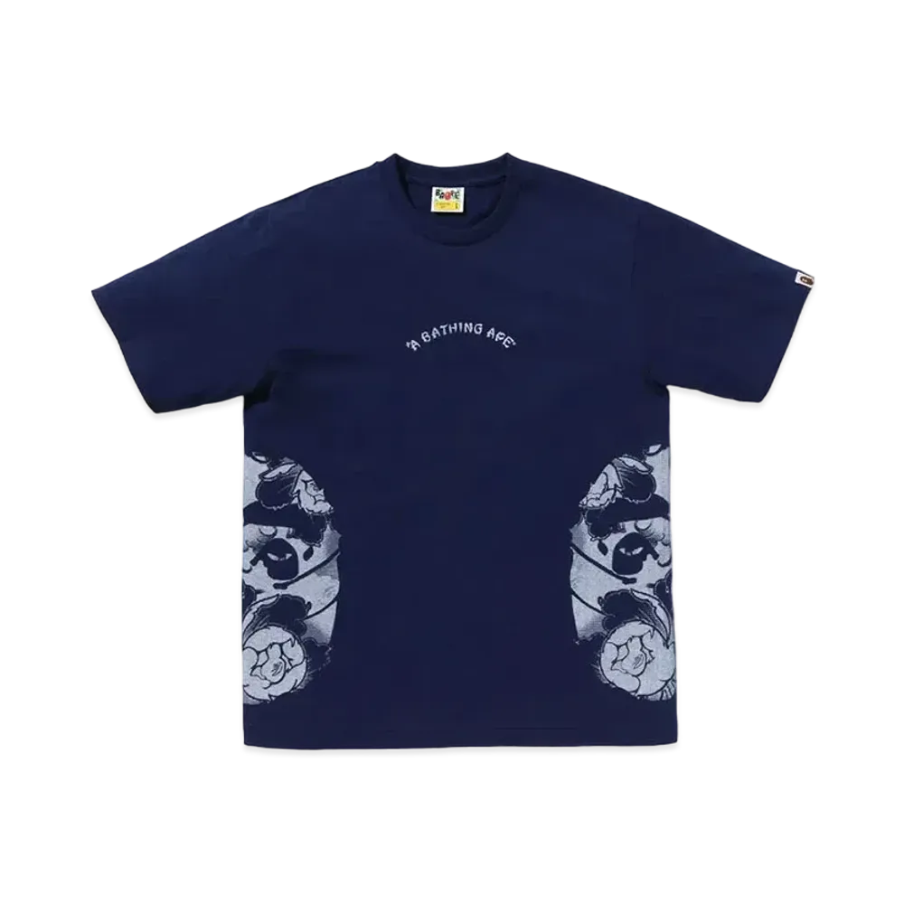 A BATHING APE Japanese Tattoo Side Big Ape Head Tee "Navy"
