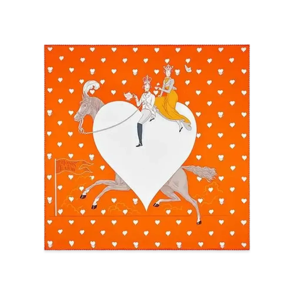 Hermes Tea Time Scarf 70 "Orange/Gris/Blanc"
