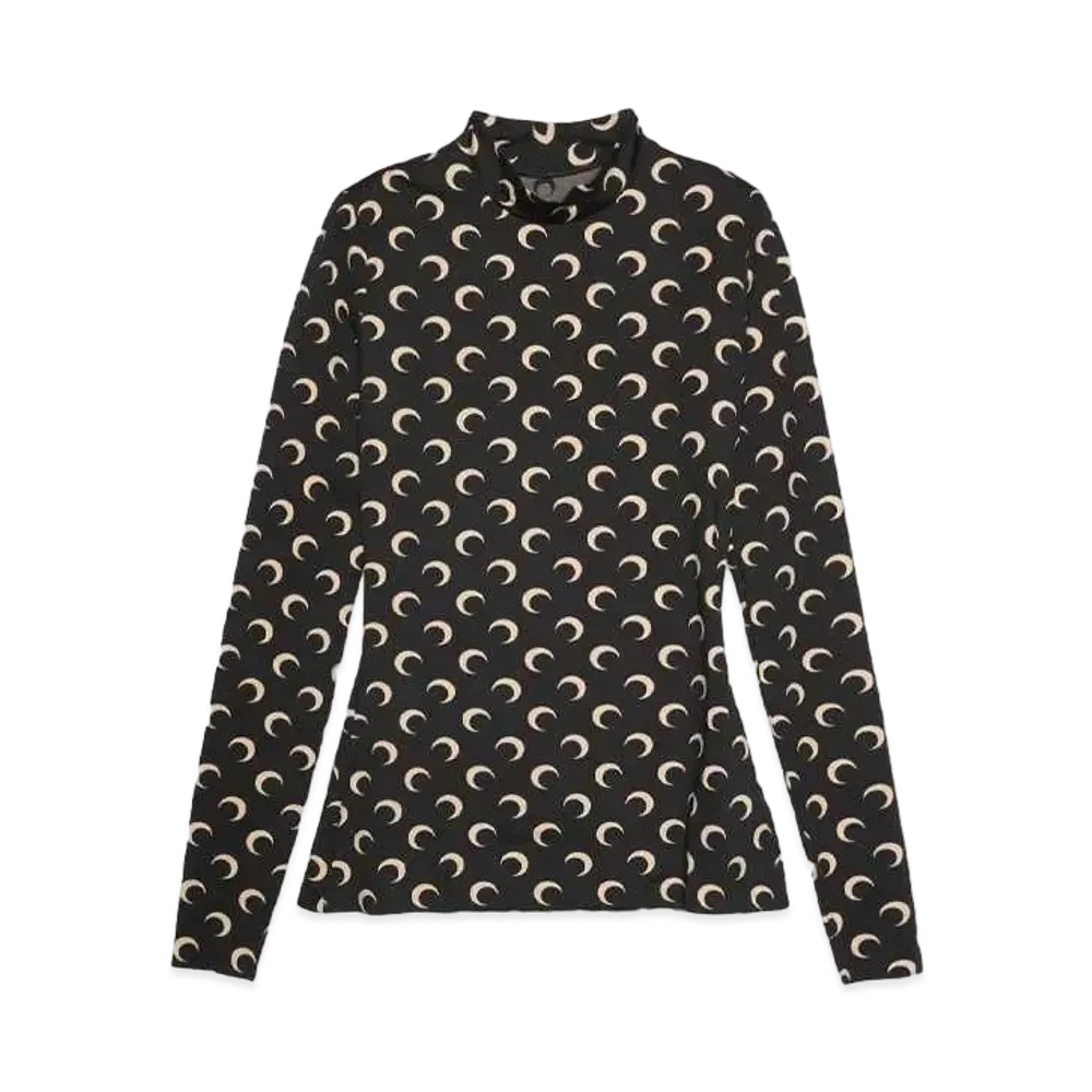 Marine serre MOON PRINTED JERSEY SECOND SKIN HIGHNECK TOP (24AW) "INVERSE TAN"