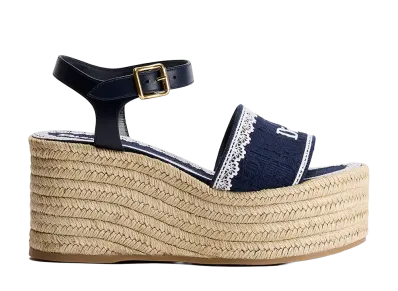 Dior Women's Dentelle Wedge Sandal Dior Oblique Embroidered Cotton and Lace "Navy"