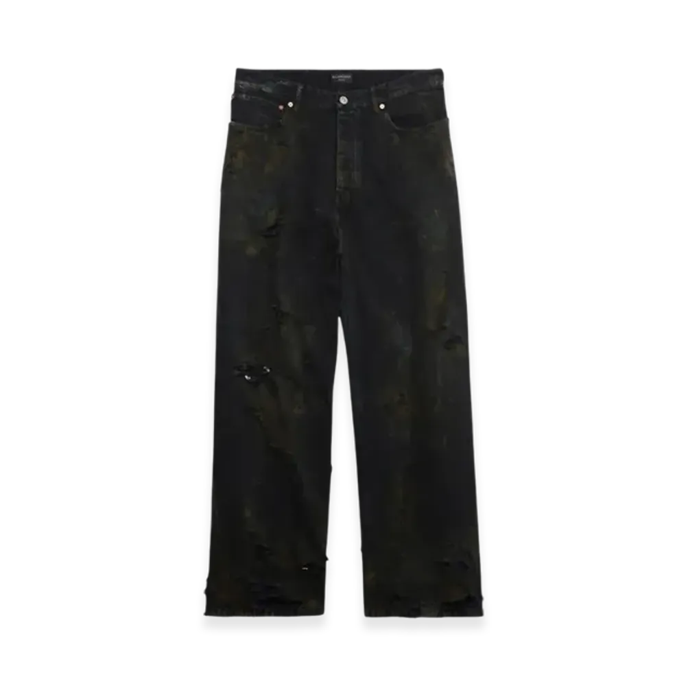 BALENCIAGA Super Destroyed Japanese Denim Baggy Pants "Black"