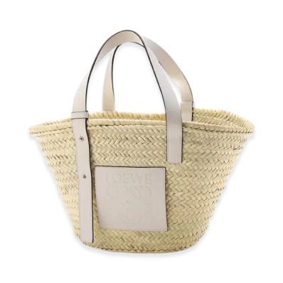 LOEWE Basket Bag In Palm Leaf And Calfskin "Natural White"