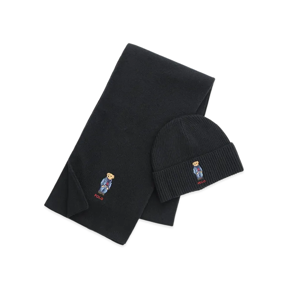 Polo Ralph Lauren Scarf & Knit Cap Set "Black"